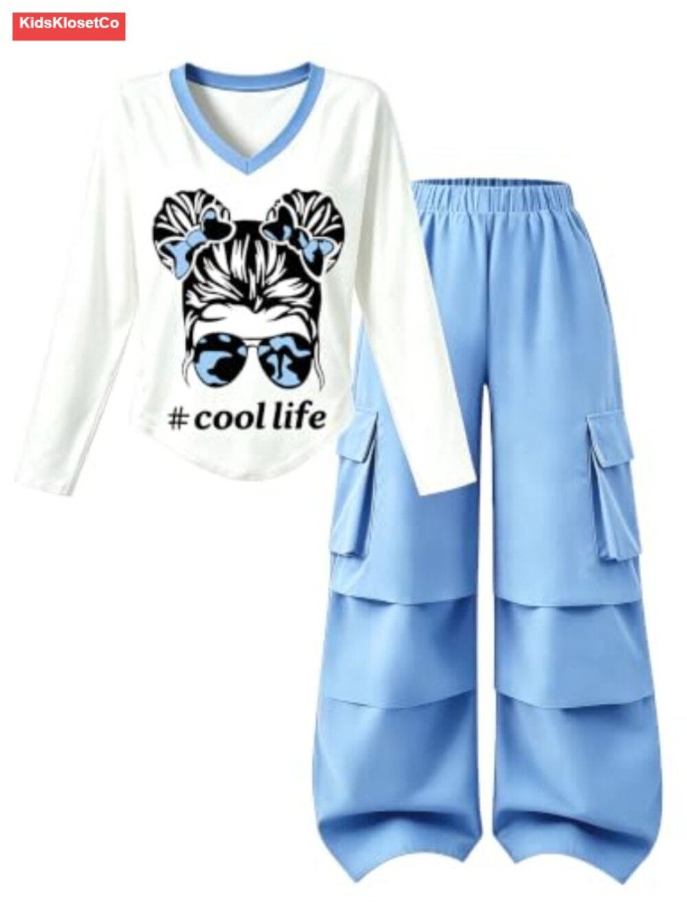 Girls V-Neck Top & Wide Leg Pants Set Size 7-16Y